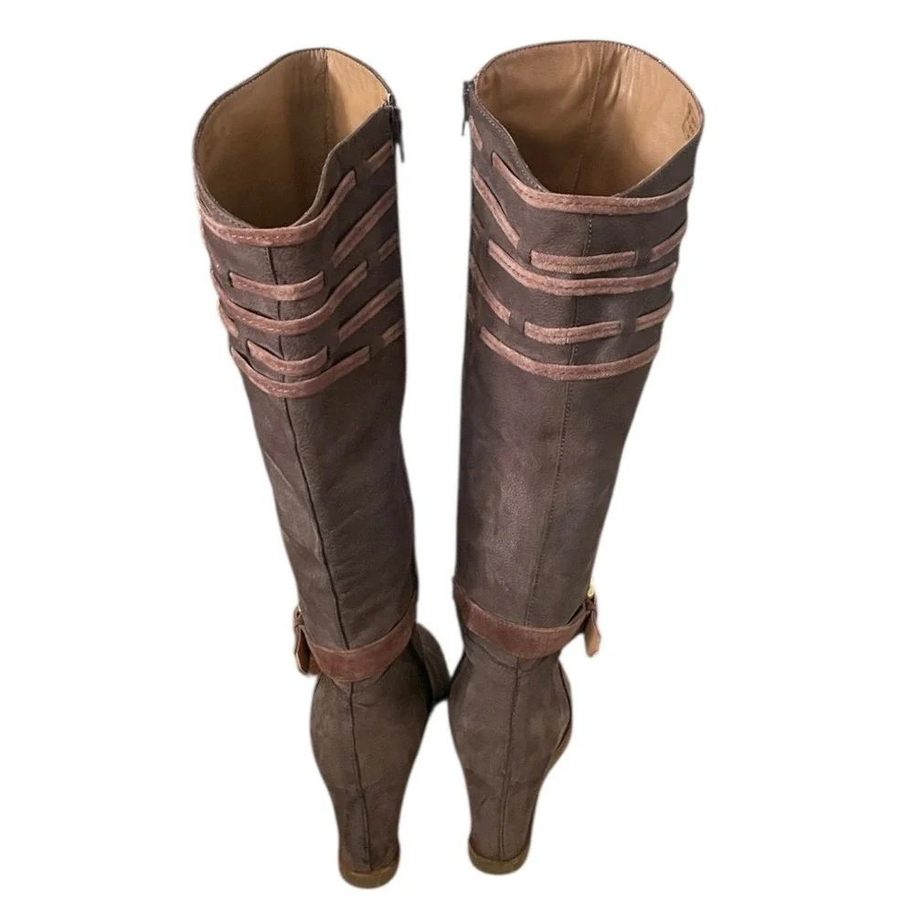 Napoleoni Italian Leather Suede Wedge Boots Women's Size‎ 39 Knee High